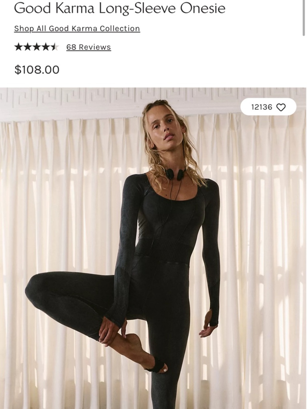 FP Movement by Free People Black Good Karma Long-Sleeve Onesie